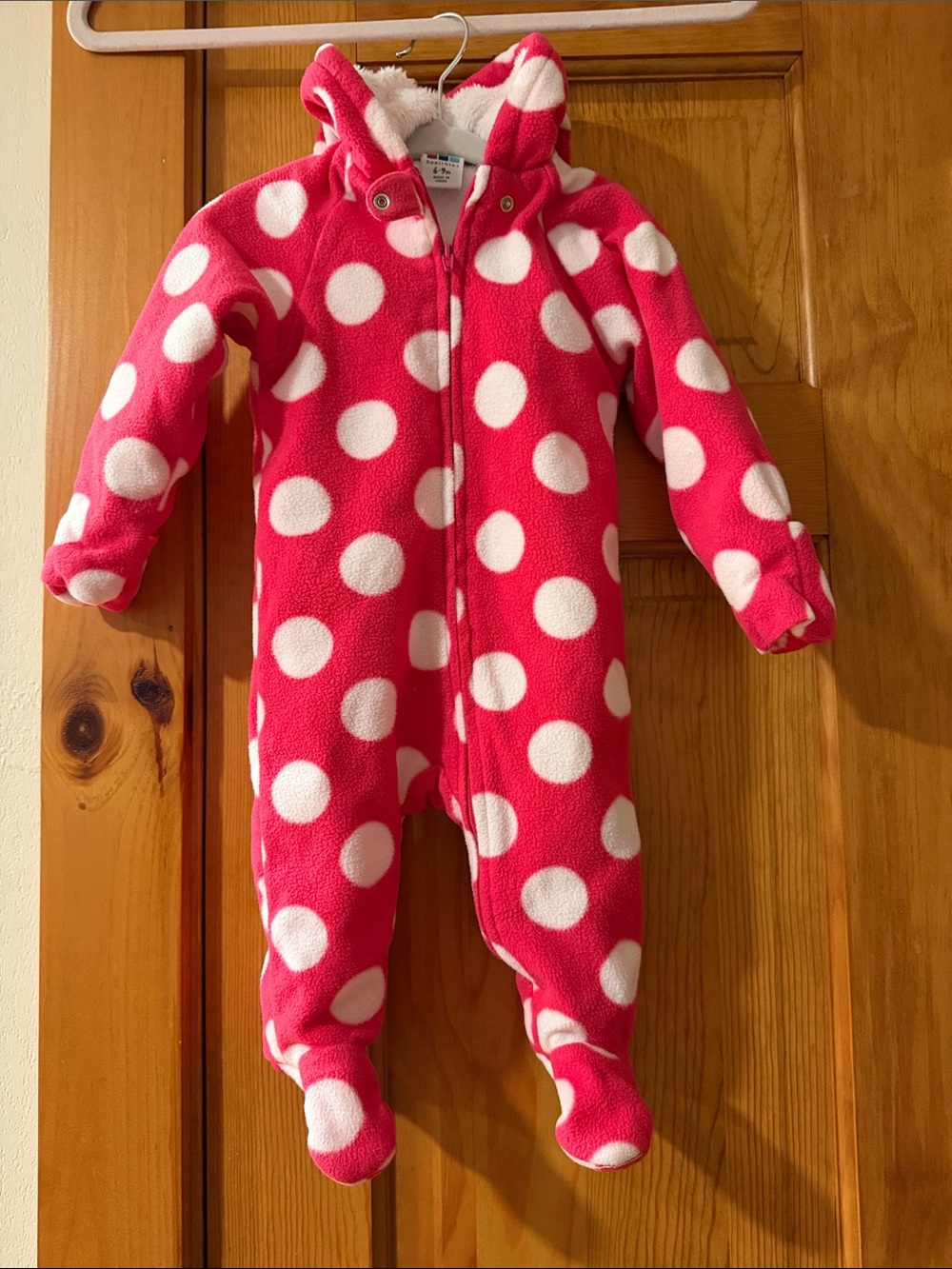 healthtex Pink Polka Dot Fleece Footed One-Piece Baby Bunting 6-9 mths